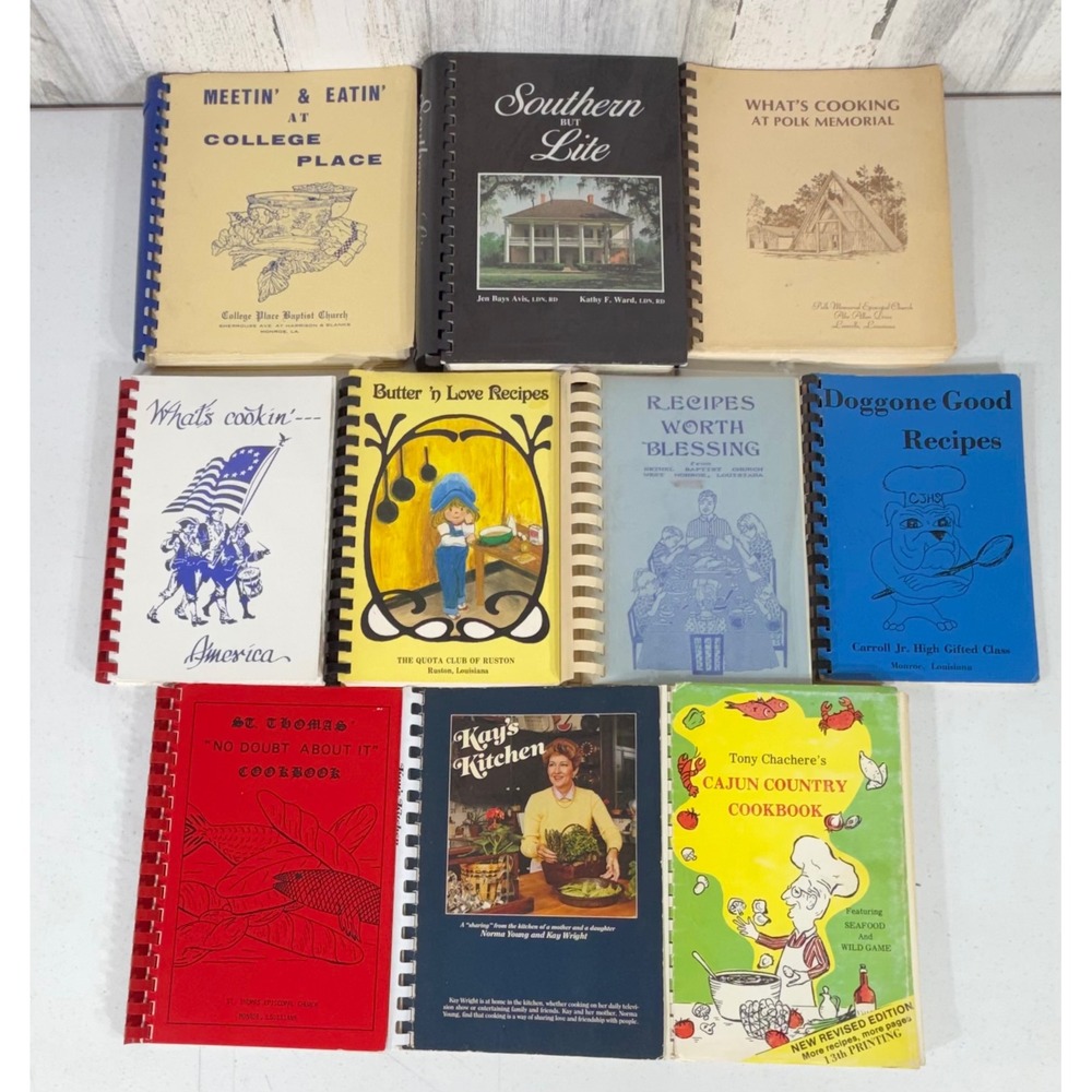 Louisiana Cookbook Lot 10 Comb Spiral Bound Church Community Group Vintage 1980s